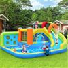 Trdlpyn Castello Gonfiabile con soffiatore - Parco Acquatico Multifunzione per Bambini con Scivolo d'acqua, Trampolino, Muro da Scalata, Canestro da basket e Parete per Lanciare - Include soffiatore da 450W