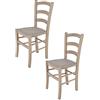 t m c s Tommychairs - Set 2 sedie modello Venice per cucina bar e sala da pranzo, robusta struttura in legno di faggio verniciata anilina grigio chiaro e seduta rivestita in tessuto colore camoscio