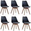 BenyLed - Set di 6 sedie da sala da pranzo scandinave, moderne sedie da cucina con cuscino in tessuto, sedie supplementari in lino con gambe in faggio, colore: nero - tessuto