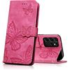 CXTcase Cover per Samsung Galaxy S21 Ultra 5G, Pelle PU Portafoglio Custodia a Libro Protettiva, Rosa Rossa