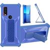 Aroepurt Custodia per Motorola Moto One Vision Cover Custodia Case Ibrida [Con protezione dello schermo in vetro temperato] [supporto magnetico pieghevole] [resistente alle impronte digitali smerigliato] Blu
