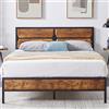 VECELO Telaio per letto 140 x 190 cm, con testa in legno, rete con piattaforma in metallo, con supporto a doghe solide e spazio di archiviazione, montaggio semplice, marrone
