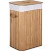 Bakaji Cesto Biancheria Sporca Portabiancheria Casa in Legno di Bambù e Tessuto Contenitore Pieghevole Salvaspazio con Coperchio e Manici Capacità 70lt Dimensione 40 x 30 x 60 cm (Naturale)