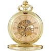 Tiong Orologio da taschino meccanico retrò cavo, a carica manuale, stile steampunk, con scatola regalo per uomo, O-oro, Antico