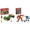 LEGO NINJAGO Auto da Corsa a Ritorno di Lloyd + Action Figure Mech di Fuoco Elementale di Kai Set di Costruzione da Dragons Rising 71828 + 71808