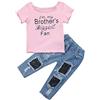 Lovelegis Completino Bimba - T-Shirt e Jeans Pantaloni - Leggings - Strappati - Rete - Completo - Idea Regalo - I'm My Brother's Biggest Fan - Bambina - Colore Rosa - Taglia 80-0-12 Mesi