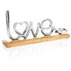 COM-FOUR® Portacandele con figura decorativa - Portacandele decorativo in alluminio nichelato con base in legno di mango - Portacandela per candele di ogni tipo (Amore - L)