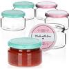 com-four® 6x barattoli per conserve con coperchio a vite Made with love in verde e rosa - TO Ø 82 mm - quantità di riempimento consigliata circa 200 ml - fino al bordo del bicchiere: circa 250 ml