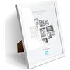 M MERCEO Cornice moderna in MDF bianco per piccole foto e immagini da 20 x 25 cm, con protezione in vetro acrilico, adatta come supporto da tavolo e da parete, in formato verticale o orizzontale.