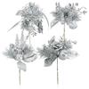 com-four® 4x composizioni decorative, ramoscelli come fantastiche decorazioni natalizie, bellissime decorazioni per la stanza, anche per ghirlande e composizioni floreali (color argento - piccolo)