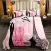 Loussiesd Set di biancheria da letto da donna sexy alla moda con torre Eiffel Chic Paris piumino per bambini e ragazze rosa moderno stile francese leggero con Trapunta e Trapunta 230x220cm