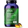 SOOL Omega 3 e Vitamina D3 Complesso in Softgel, 90 Capsule | 20% EPA e 50% DHA | Integratore Omega-3 Due al Giorno | Vitamina D3 2000UI per Porzione