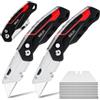 CCLIFE 2 pezzi Taglierino Pieghevole Professionale, Cutter Universale Portatile con 10 Lame Aggiuntive, Clip da Cintura e Blocco di Sicurezza, Nero-Rosso