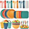 KIMIGO 56 Pezzi Set di Stoviglie da Campeggio,Stoviglie da Picnic di Stoviglie con Piatto Ciotola Cucchiaio Forchetta Coltello per 4 Persone, Per Pasti In Famiglia Picnic E Campeggio