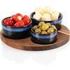 com-four® set da 4 pezzi - set di ciotole con tagliere in legno per servire tapas, mezze o antipasti - 3 ciotole in 3 dimensioni con vassoio da portata in legno di acacia (4 pezzi blu)