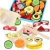 CRESZZLE Giocattolo Cucina per Bambini, Set Cucina in Legno con Frutta da Tagliare Giocattolo, Accessori per Cucina Giocattolo, Giocattolo da Cucina per Bambini 2 3 Anni.