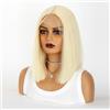 PEKNUX Parrucche Europee E Americane Per Donna Con Capelli Corti E Lisci, Onda Di Riga Media, Fascia Frontale In Pizzo Setificato Ad Alta Temperatura, Oro Chiaro