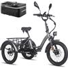 Fafrees Triciclo Elettrica F20 Mate Bici Elettrica Pieghevole a 3 Ruote 48V21Ah Batteria Rimovibile, Autonomia 65-115km, Ebike per Adulti Uomo Donna, Freni a disco idraulici, con Borsetta, Grigio