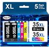 Jagute 35XL Cartucce d'inchiostro Sostituzione per Epson 35 XL Cartucce 35 per Epson WorkForce Pro WF-4720DWF WF-4725DWF WF-4730DTW WF-4740DTWF (5-Pack, Nero Ciano Magenta Giallo)