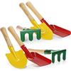 COM-FOUR® Set di attrezzi da giardino da 6 pezzi per bambini: piccolo rastrello, pala e vanga realizzati in robusto metallo e legno, perfetti per giardinaggio, spiaggia e sabbiera (Imposta 2)