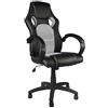 BAKAJI Sedia Sportiva Poltrona Direzionale da Ufficio 4 Ruote Girevole 360° Modello Racer Gaming Design Extra Lusso in Ecopelle Nero e Tessuto (Grigio chiaro)