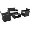 METRO Professional Salotto da Giardino Brantford, Set di 4 pezzi, Rattan/Poliestere/Vetro, 1 Divano a 2 Posti, 2 Poltrone, 1 Tavolo, Mobili da Esterno, Nero