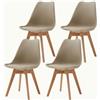 EGOONM Set di 4 Sedie da Pranzo Imbottite, Design Scandinavo, Polipropilene,Ecopelle,Sedia con Gambe in Legno Naturale(marrone)