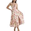 Shuanghao Vestito Donna Elegante Cerimonia Sexy Spaghetti Senza Maniche Abito Estivo Linea A Spacco Laterale Midi Abiti Estivi Donna Abito da Spiaggia Boho Vacanze per Il Tempo Libero Fiore Rosso L