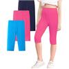 Domee Leggings 3/4 Pinocchietti Estivi Bambina Pacco da 3 Blu Lago + Rosa Rossa + Blu Navy 8-9 Anni (Taglia Produttore 140)