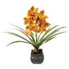 Flair Flower Orchidea artificiale al cymbidium, 40 cm, con foglie e radici d'aria, in vaso in ceramica, orchidea artificiale, orchidea phalaenopsis con vaso artificiale, decorazione per matrimonio, fiore di seta