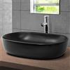 ML DESIGN modern living ML-Design Lavabo da Appoggio in Ceramica Nero Opaco 60 x 42,5 x 14,5 cm Lavandino Ovale Moderno Lavamano con Foro di Scarico Sanitari Lavello Elegante per Bagno Toilette WC