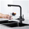 CREARubinetto da cucina a 3 vie, nero, girevole a 360°, 3 in 1, per filtro dell'acqua, doppia leva, a tre vie