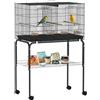 PawHut Gabbia per uccelli con divisorio Gabbia per uccelli con ruote per pappagalli Canarini Voliera con mangiatoia, posatoi e vassoio rimovibile 76x46x116 cm Nero