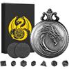 Keller & Weber Mini Set di Dadi DND, Totem Testa Di Drago Custodia per Orologio da Tasca, 7 pezzi in Metallo Poliedrico Set di Dadi D&D, Regali di D&D con Scatola Regalo, Accessori per Giochi di Ruolo, Argento Scuro