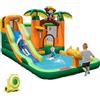 COSTWAY Castello Gonfiabile Tropicale 7 in 1 con Soffiatore 680W, Gonfiabile per Bambini con Scivolo, Piscina e 50 Palline, Trampolino, Canestro e Cannone, per Interno ed Esterno, 460 x 285 x 230 cm
