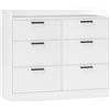 HOMCOM Cassettiera 6 Cassetti con Bordi Rialzati e Maniglie a U, Cassettiera Moderna in Legno, 110x40x88 cm, Bianco
