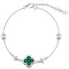 HeyMeili Bracciale a forma di quadrifoglio per donna, con perla d'acqua dolce e malachite, braccialetto portafortuna con trifoglio, gioielli placcati in oro bianco