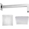 OGOMONDO Braccio doccia ottone cromato + soffione doccia quadrato acciaio inox 250x250x2 mm spessore