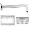 OGOMONDO Braccio doccia ottone cromato + soffione doccia rettangolare acciaio inox 200x300x2 mm spessore