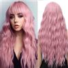 YEESHEDO 30 pollici Parrucche da rosa lunghe ondulate con frangia per le donne, parrucca sintetica resistente al calore per cosplay di festa