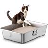 ICOYEA Lettiera Acciaio Inox per Gatti, con Maniglie Laterali, Lettiera Grande Aperta per Gatto Grandi, Piccoli e Conigli, Lettiera Gatto XXL per Gatti Antiaderente, Facile da Pulire, Antiodore e Spaziosa