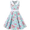 FYMNSI - Abito da donna anni '50, stile vintage rockabilly, per cocktail, per bambini, principessa, swing, gonna a pieghe, stampa floreale, senza maniche, abito da sera blu ghiaccio 9-10 Anni