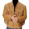 HiFacon Giacca tradizionale da uomo in pelle scamosciata con frange | stile cowboy occidentale con frange, Marrone - Giacca con Frange, XL