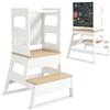 AIYAPLAY Scala Montessori per Bambini con Lavagna e Ringhiera, struttura trapezoidale in Legno, 55x52.5x87.5 cm, Bianco e color Legno|Aosom Italy