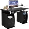 LIFEZEAL Scrivania di Lavoro per Computer, Vassoio Estraibile per Tastiera, Porta PC e Stampante, 2 Cassetti, 2 Ripiani, 1 Scomparto, Moderno, Ideale per Studio, Uffico, Legno, Nero, 120x55x85 cm