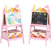 AIYAPLAY Cavalletto Artistico per Bambini 3-8 Anni con Lavagna a 2 Lati e 2 Cestini Contenitori, in Legno, 53.5x49x113 cm, Rosa