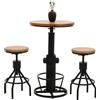 Mendler Set tavolo + 2x sgabelli bar HWC-N17, tavolino alto industriale poggiapiedi girevole altezza regolabile legno - naturale