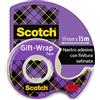 Scotch Nastro adesivo GiftWrap - 1 Rotolo da 19 mm x 15 m, Dispenser Portatile - Nastro Adesivo Trasparente Satinato da Utilizzare sulla Carta da Regalo