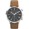 Timex Orologio da Uomo Waterbury da 40 mm, Cinturino in Pelle Marrone, Quadrante Nero, Cassa in Acciaio Inox, TW2Y29300