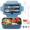 Bugucat Lunch Box 1200ML, Portapranzo per Adulti e Bambini Bento Box Contenitori 3 Scomparti, Pranzo Pranzo da Ufficio, Porta Pranzo ermetico con Forchetta e Cucchiaio Microonde Sicuro